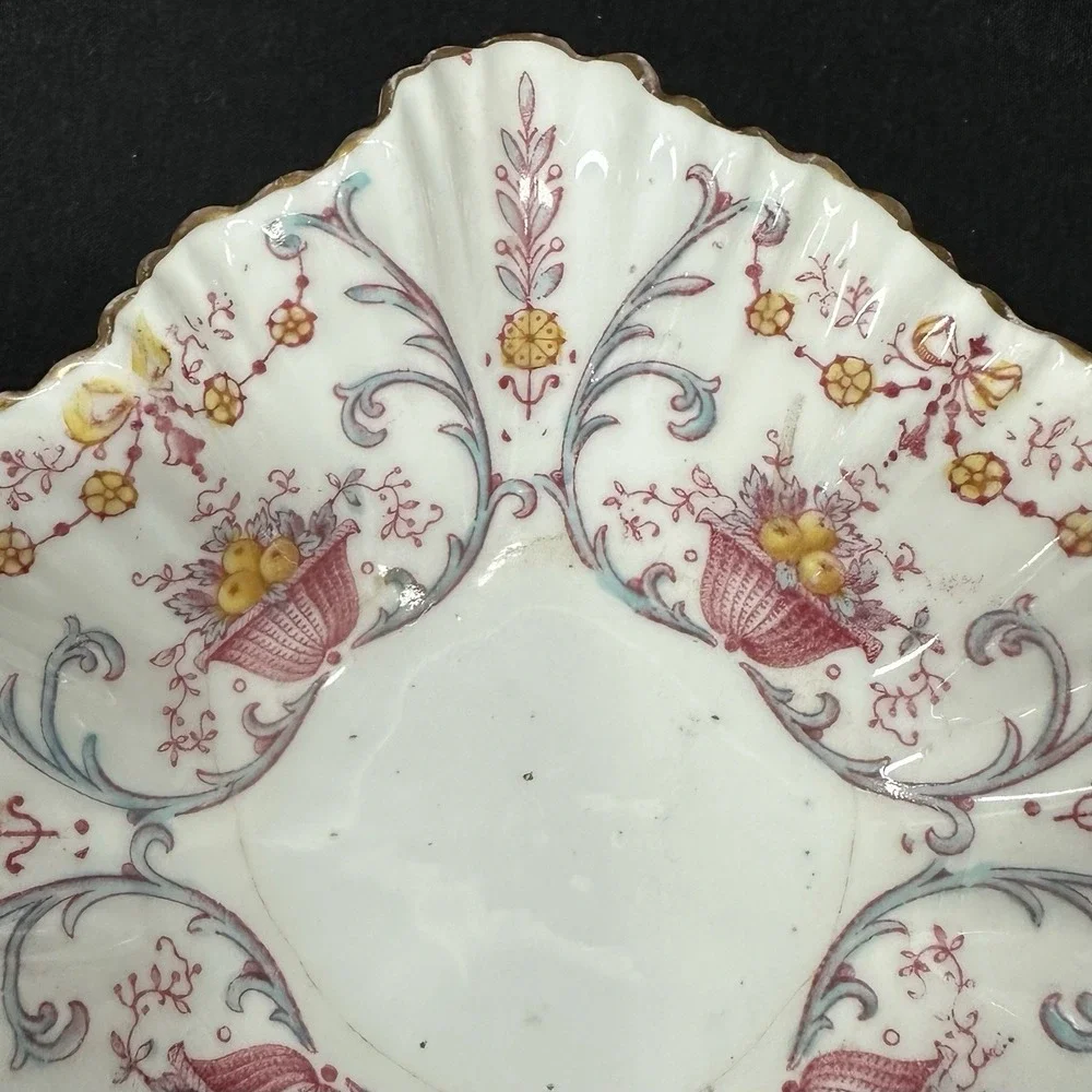 WM Adderley WAA & Co Porcelain Florette‎ Depose Victorian Antique Red White Dish